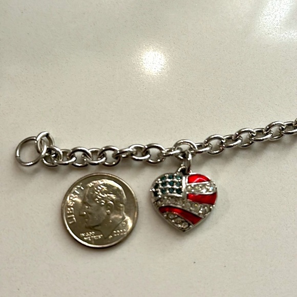 Swarovski Crystal American Flag Heart Silver tone patriotic Bracelet - Picture 5 of 8